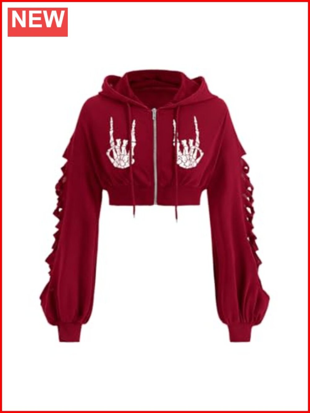 Skull Graphic Zip Up Hoodie Crop Sweatshirt Long Sleeve
